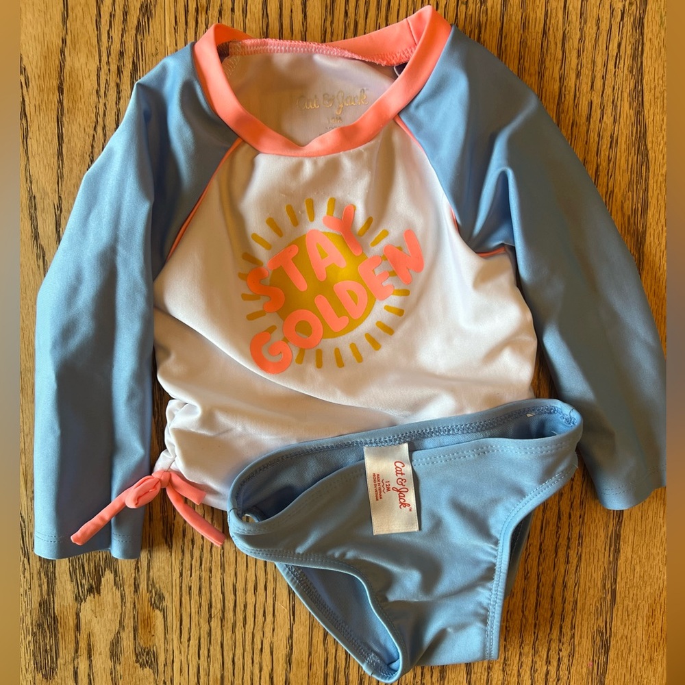 Cat & Jack Blue and White Rashguard Swim Set